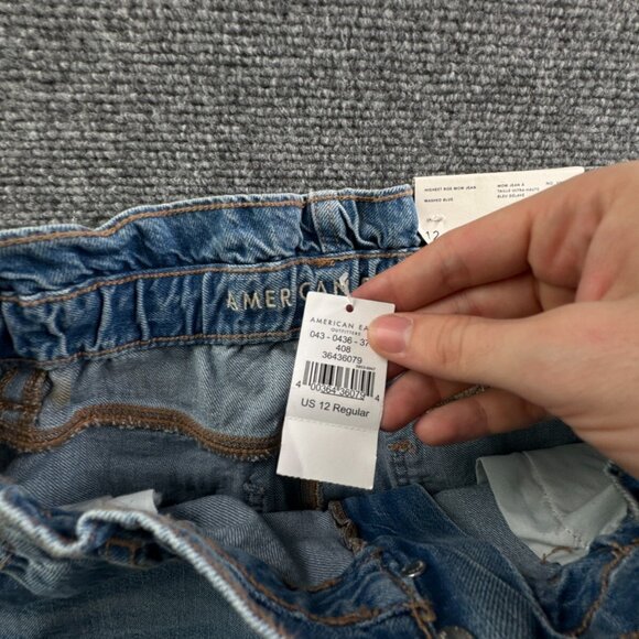 NWT American Eagle Women Jeans Blue Denim Pant Mom Highest Rise 12 31W Elastic - Picture 13 of 15